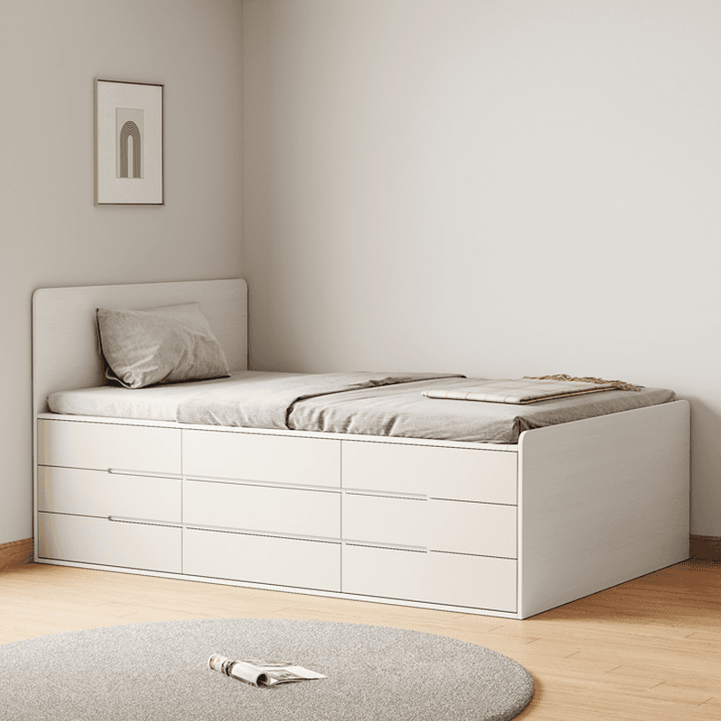 White Contemporary Solid Color Panel Bed with Lumber Slats for Bedroom thumbnail 1