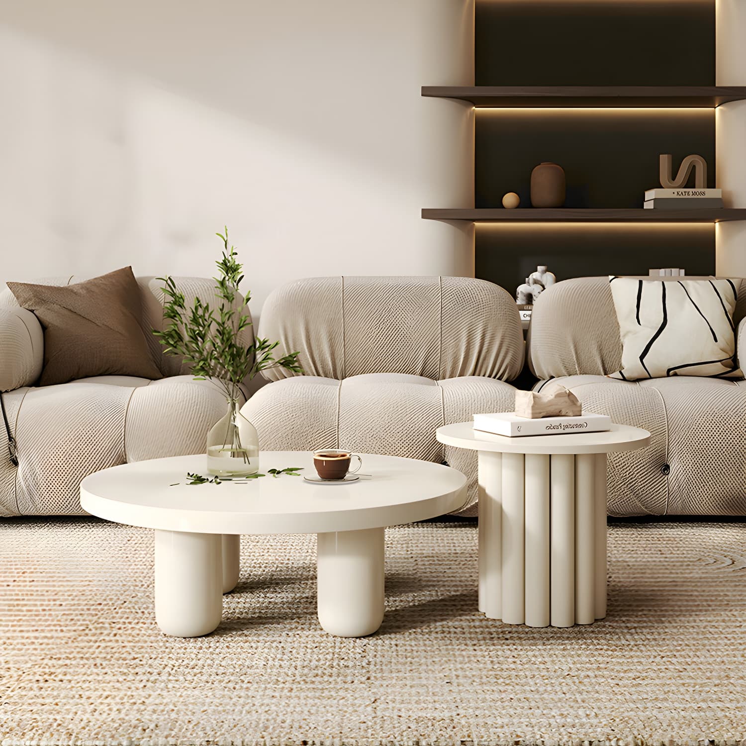 Coffee Cocktail Table 4 Legs Round Wooden Scandinavian Brown thumbnail 6