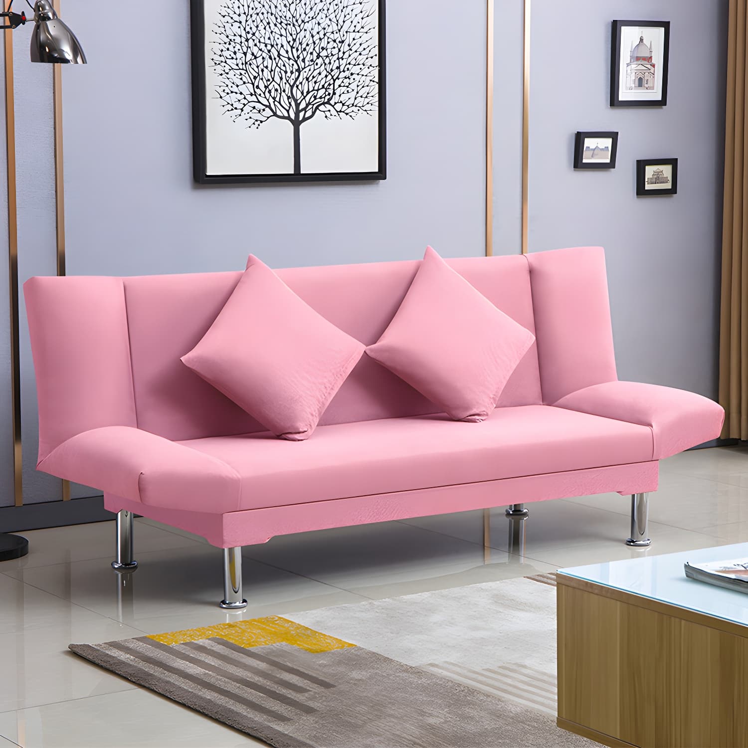 Silver Transitional Modern Tight Back Sofa Bed 29.53"High Armless Sofa Bed thumbnail 32