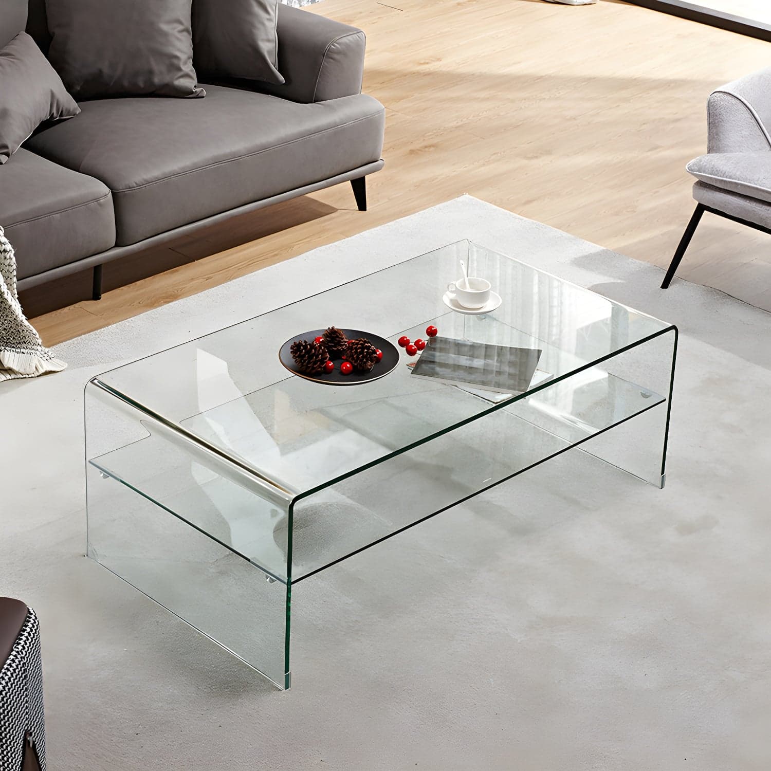 Sled Single Coffee Table Glass Modern Black/White Rectangular Cocktail Table