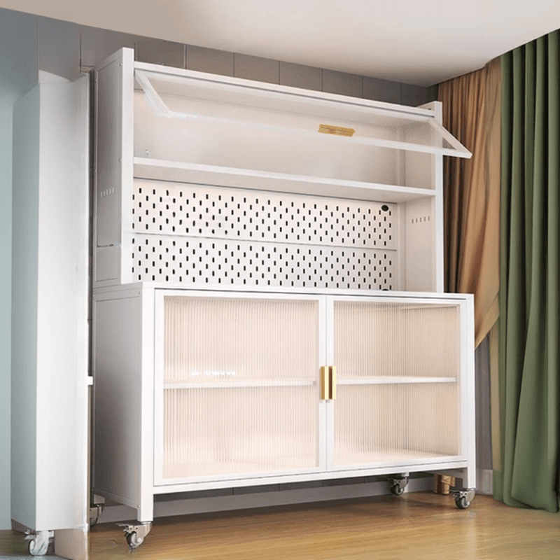 Narrow Steel Countertop Sideboard with Wheels, Cupboard, Changeable Shelf, and 3/4 Doors thumbnail 2
