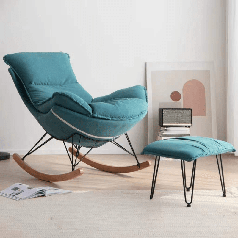 2-piece Stain Resistant Padded Rocking Accent Chair in Apricot Color with Footstool and Lumber Base in a Simple Style thumbnail 1
