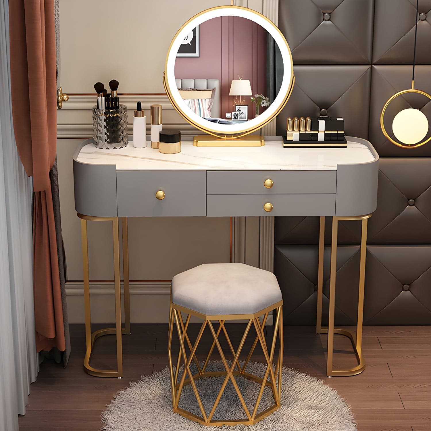 Glam Glass Vanity Dressing Table Bedroom Make-up Vanity with Drawer thumbnail 6