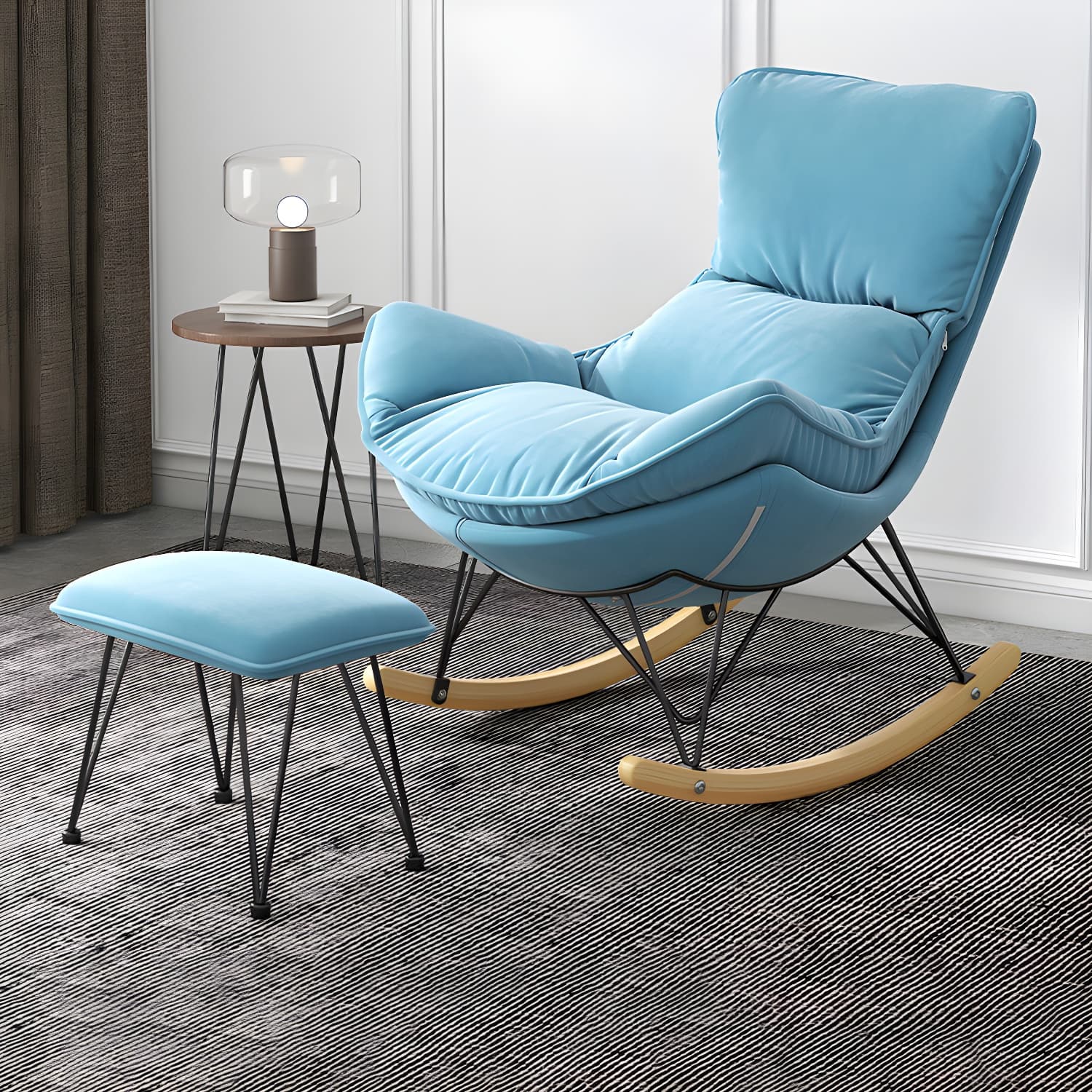 Solid Wood Rocking Chair Contemporary Rocker Chair with Padded Seat thumbnail 17