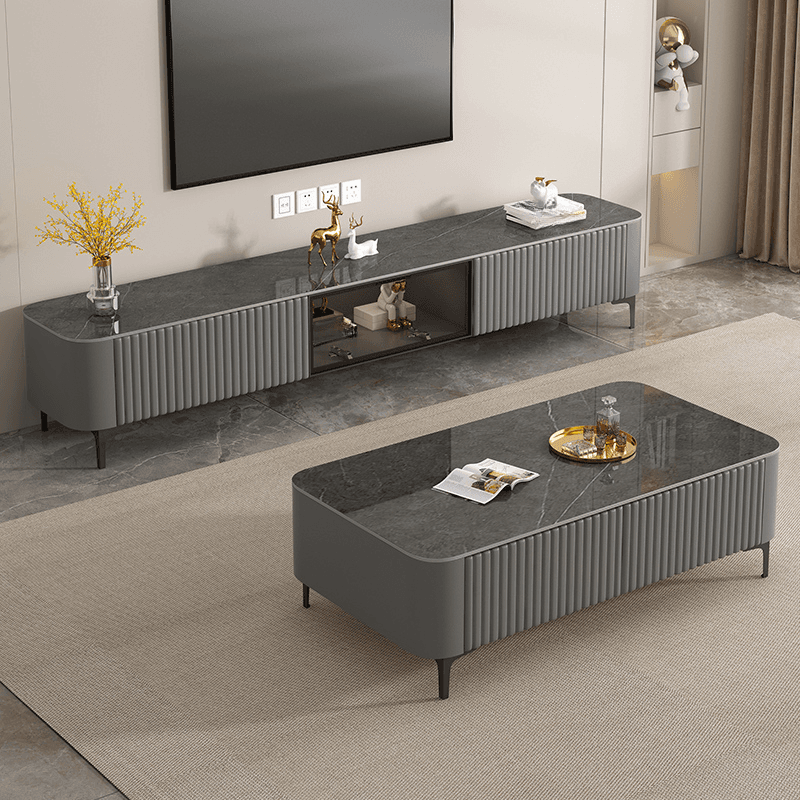 Simplistic Rectangular Vitreous TV Stand with Locker, Cable Management & 2 Drawers thumbnail 7
