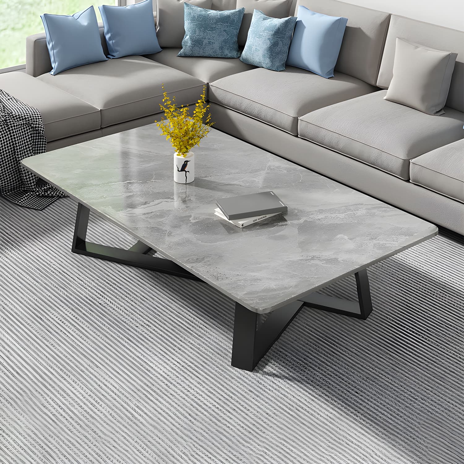 Stone and Metal Coffee Table Contemporary Coffee or End Table with Cross Legs thumbnail 18