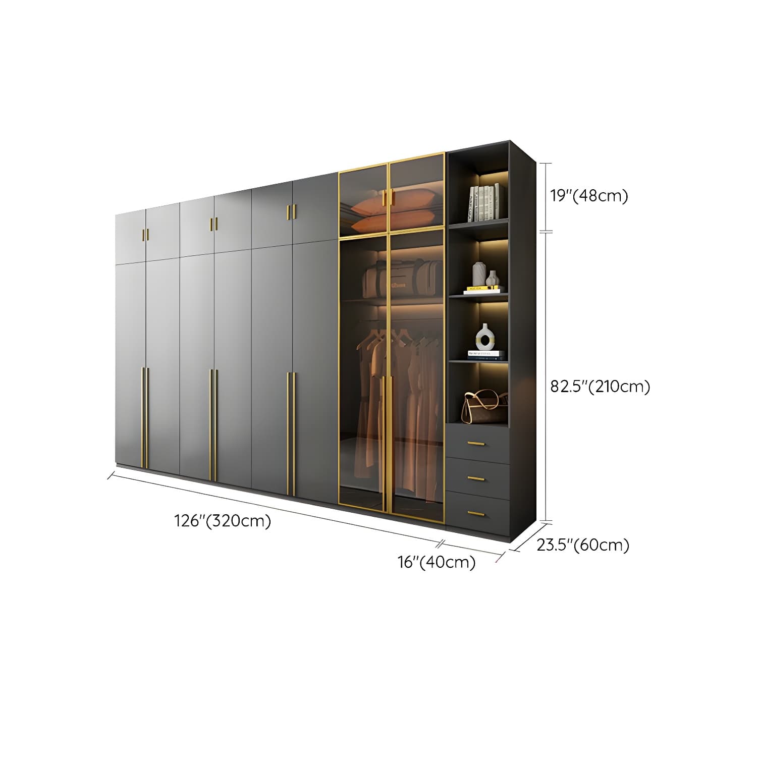 Modern Black Wood Wardrobe Armoire with Soft-Close Drawers & Clothing Rod thumbnail 39