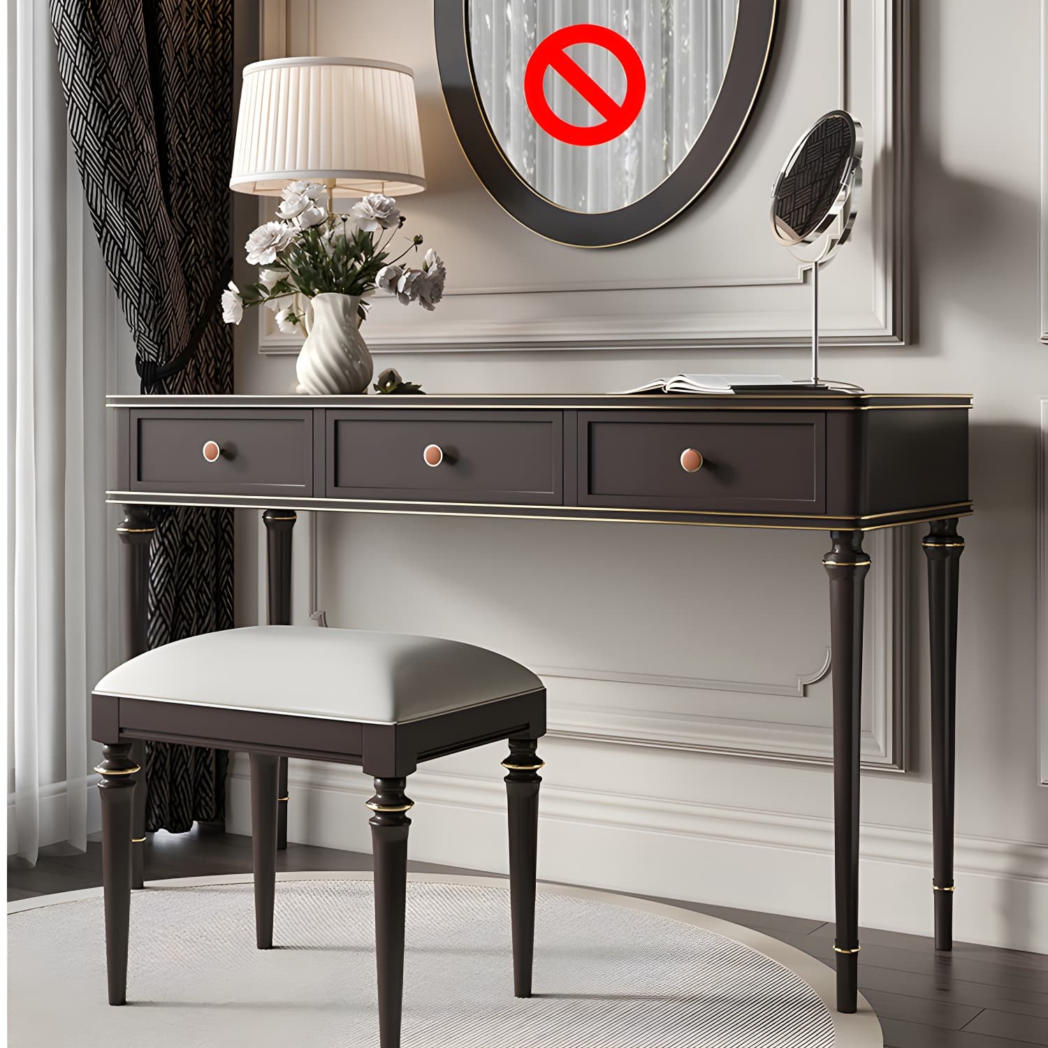 Mirror & 3 Drawers Makeup Vanity Dressing Table Solid Wood Dresser thumbnail 11