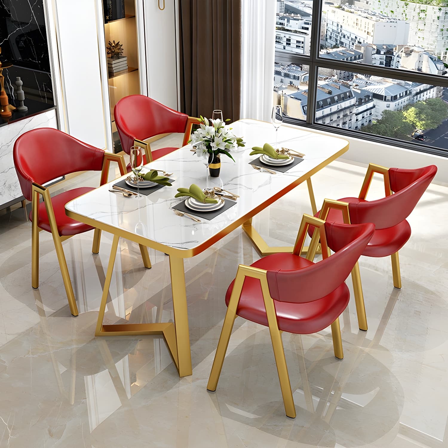 Glam White Wood Dining Set with Upholstered Chairs - 5 Piece Set thumbnail 6