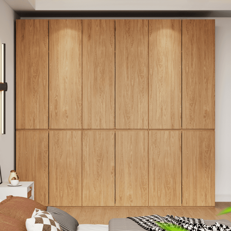 Wood Grain Minimalist Laminate Independent Wardrobe Closet with Soft Close Door, Interior Shelves, and Clothing Rod thumbnail 1