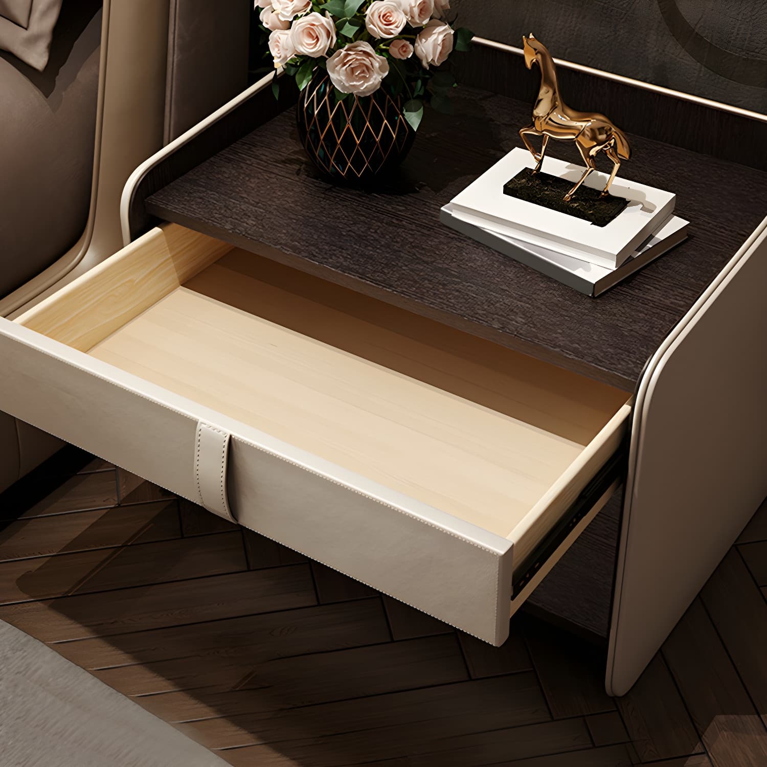 Faux Leather Nightstand 1 - Drawer Nightstand with Wood Accents thumbnail 9