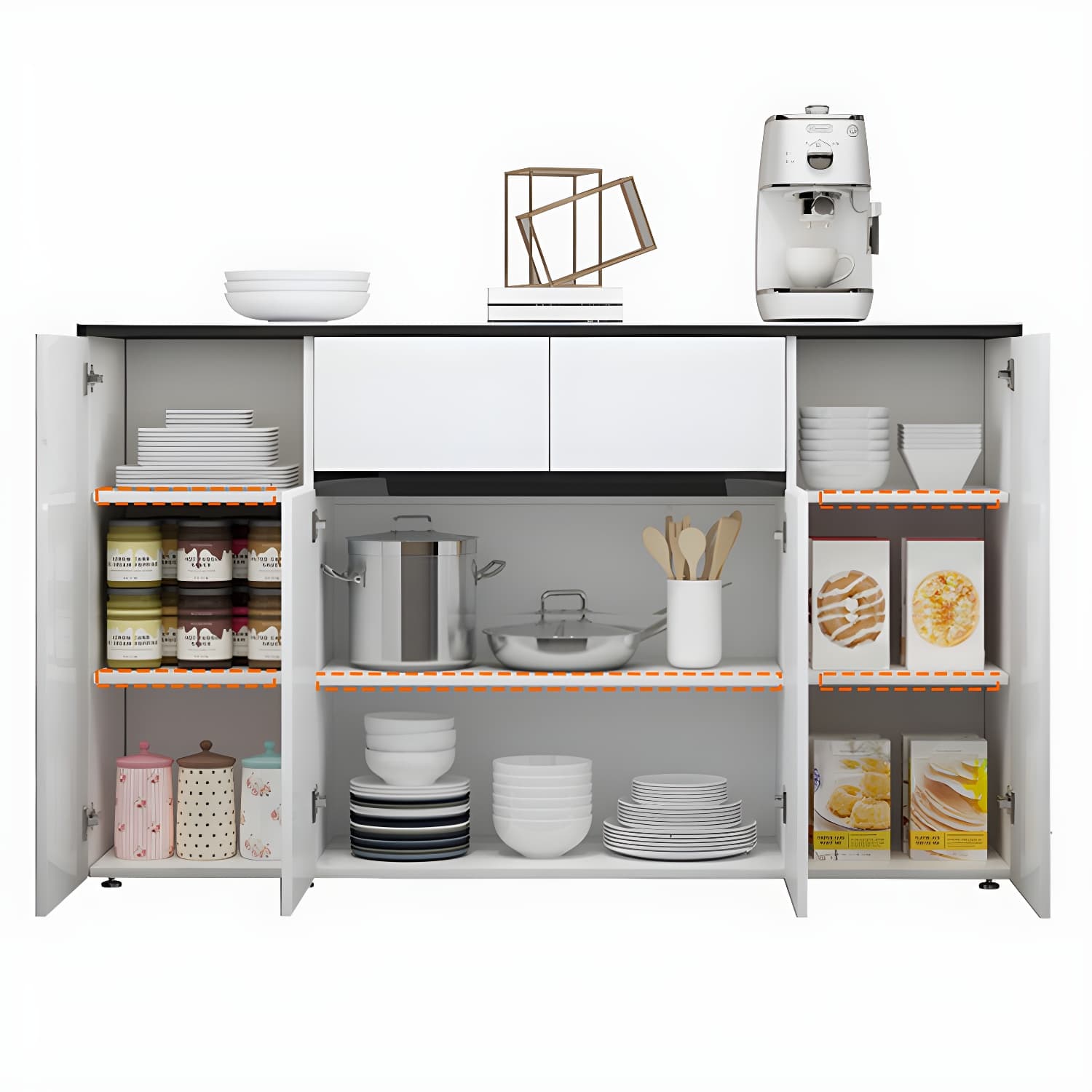 Contemporary Glass Top Sideboard Cabinet with Drawer for Living Room thumbnail 8