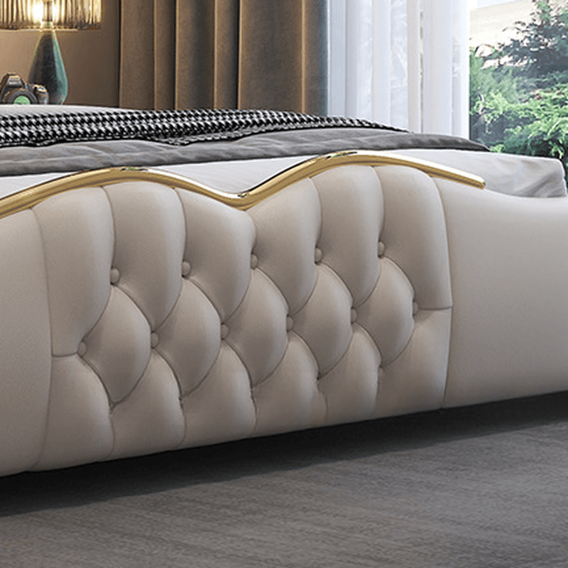 Beige Luxurious Solid Color Storage Bed/Platform Bed with Pine Wood Frame and Button-tufted Design for Living Room thumbnail 2