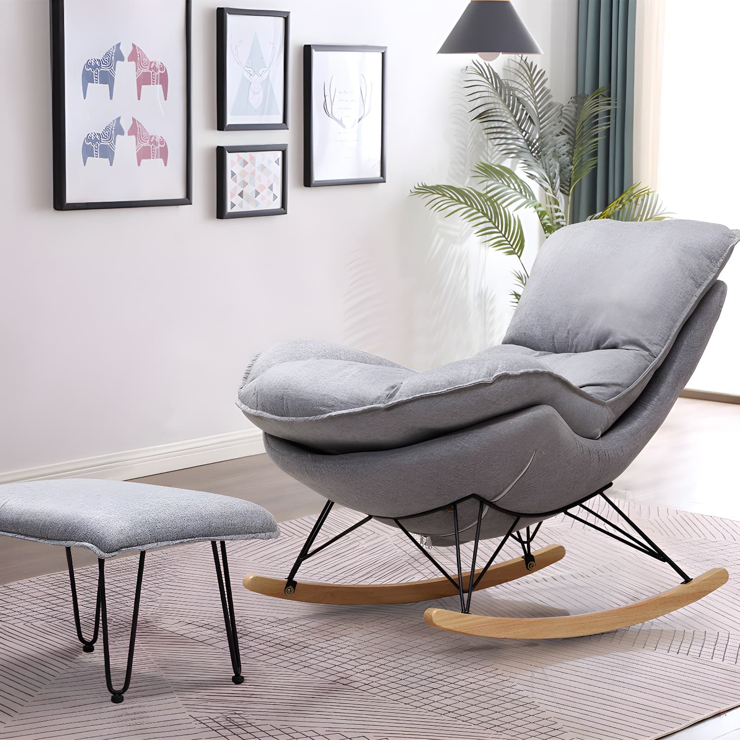 Modern Style Rocker Chair Metal Frame Spindle Cushions Rocker Chair with Ottoman thumbnail 20