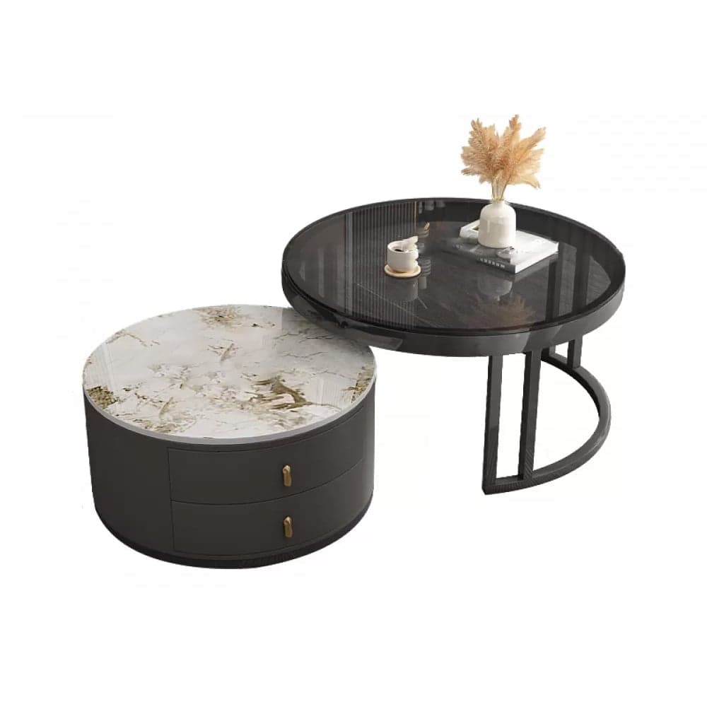 Round Nesting Coffee Table Set Frame Modern Storage Coffee Table thumbnail 6