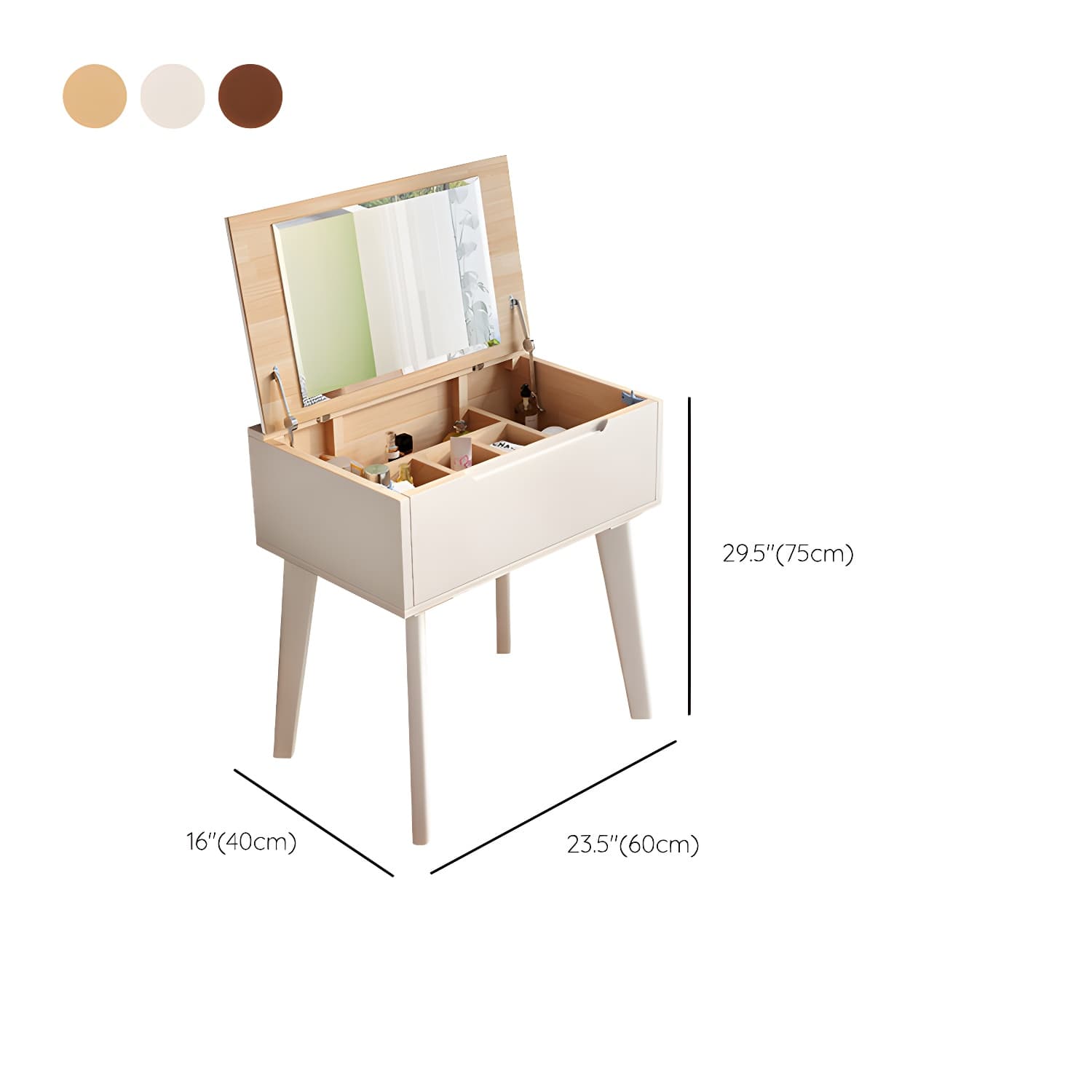 Scandinavian 29.52" Height Solid Wood Table Makeup Vanity with Mirror thumbnail 18
