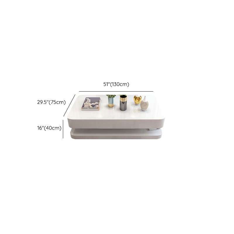 White Modern Coffee Table with Rectangular Wood Top & Block Base thumbnail 17