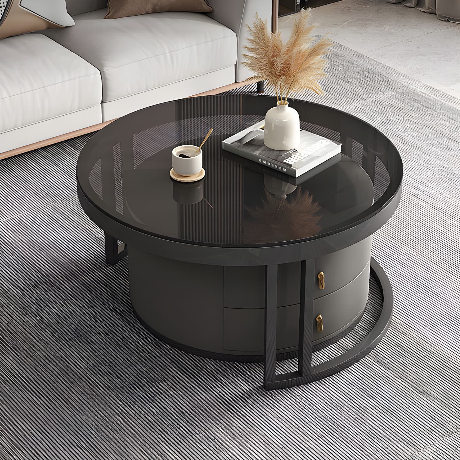 Round Nesting Coffee Table Set Frame Modern Storage Coffee Table thumbnail 16