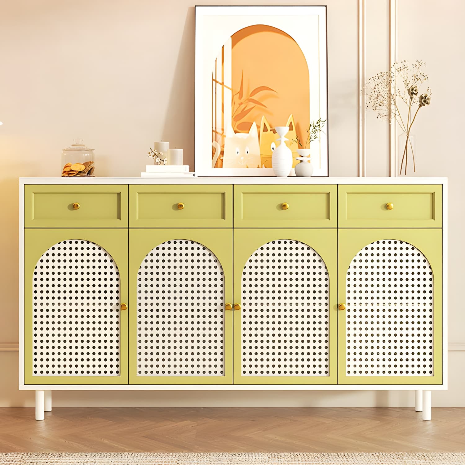 Scandinavian Wood Buffet with Countertop, Drawers, and Cabinets - image 6
