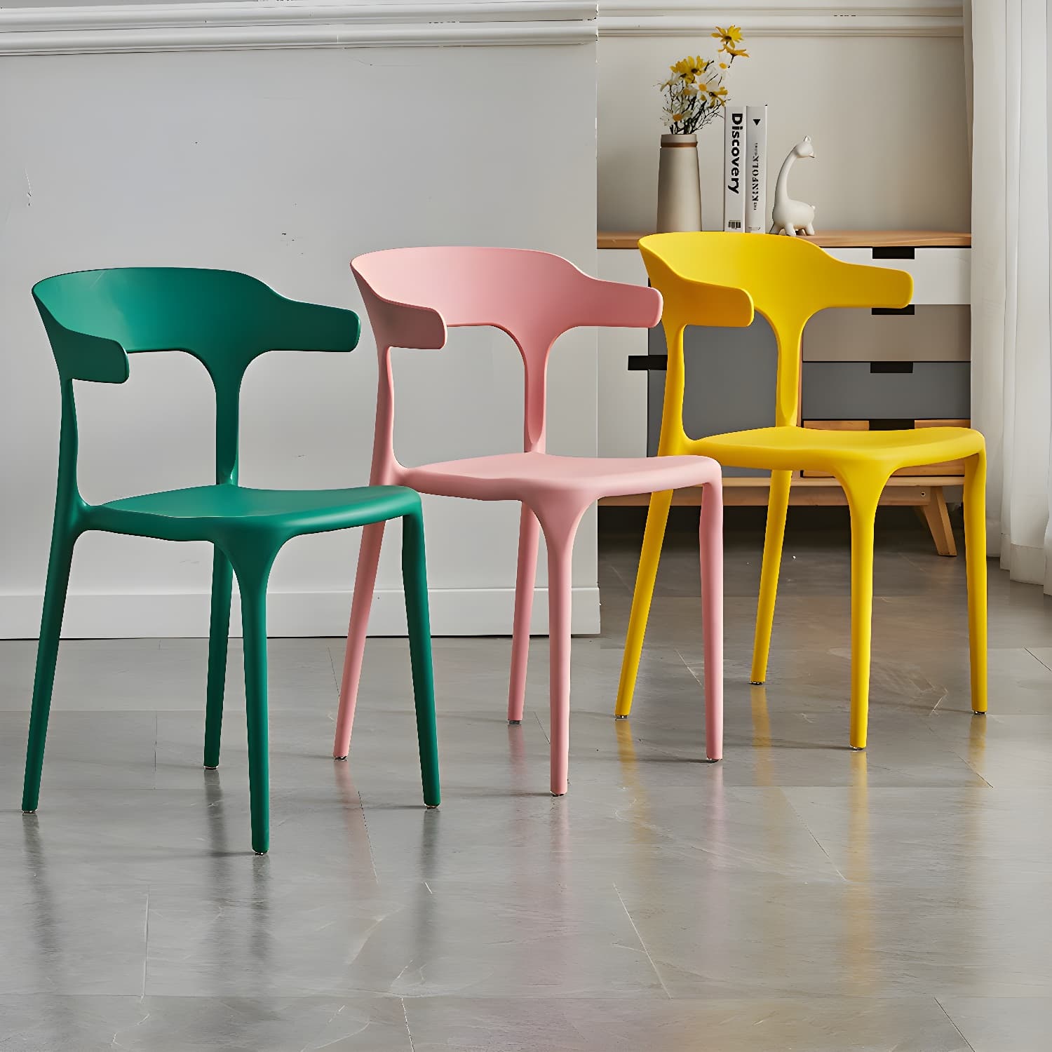 Home Modern Side Chair Stackable Open Back Plastic Dining Room Chair Set thumbnail 10