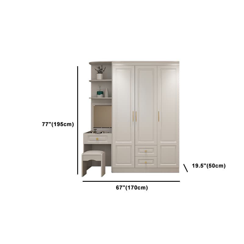 Art Deco Chalk Manufactured Wood Free Standing Interior Shelves Wardrobe with Soft Close Drawer and Hanging Rod thumbnail 33