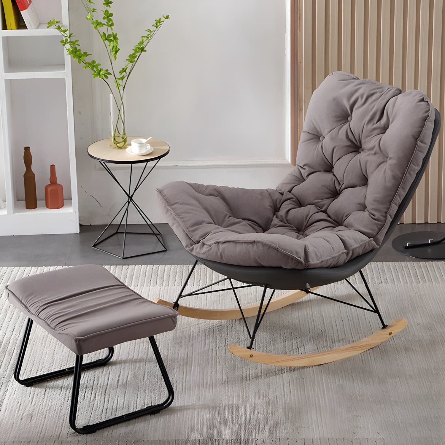 Contemporary Rocking Chair Upholstered Tufted Cushions with Light Legs Glider thumbnail 3