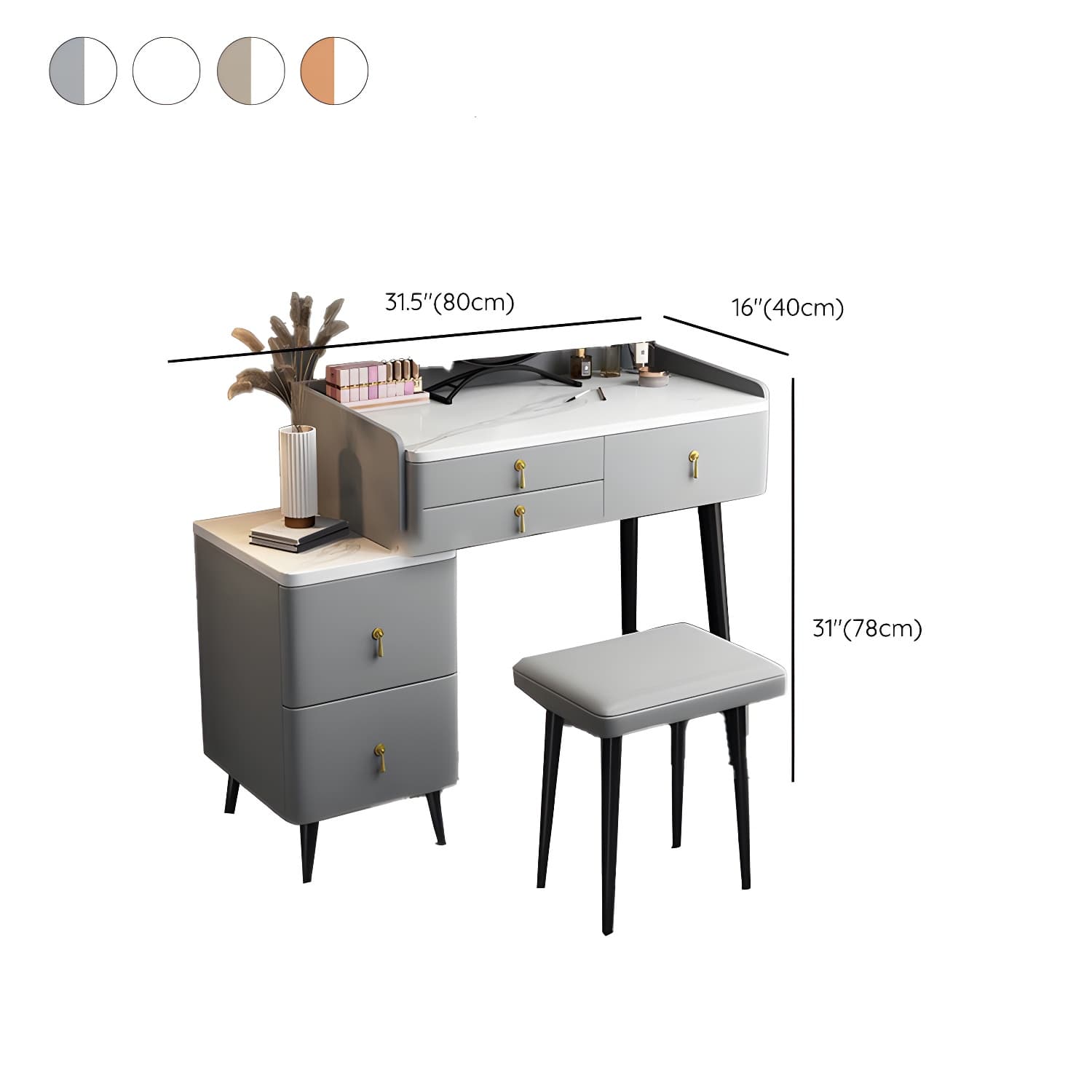 Contemporary Make-up Vanity with Stone Top and Metal Legs for Bedroom thumbnail 18
