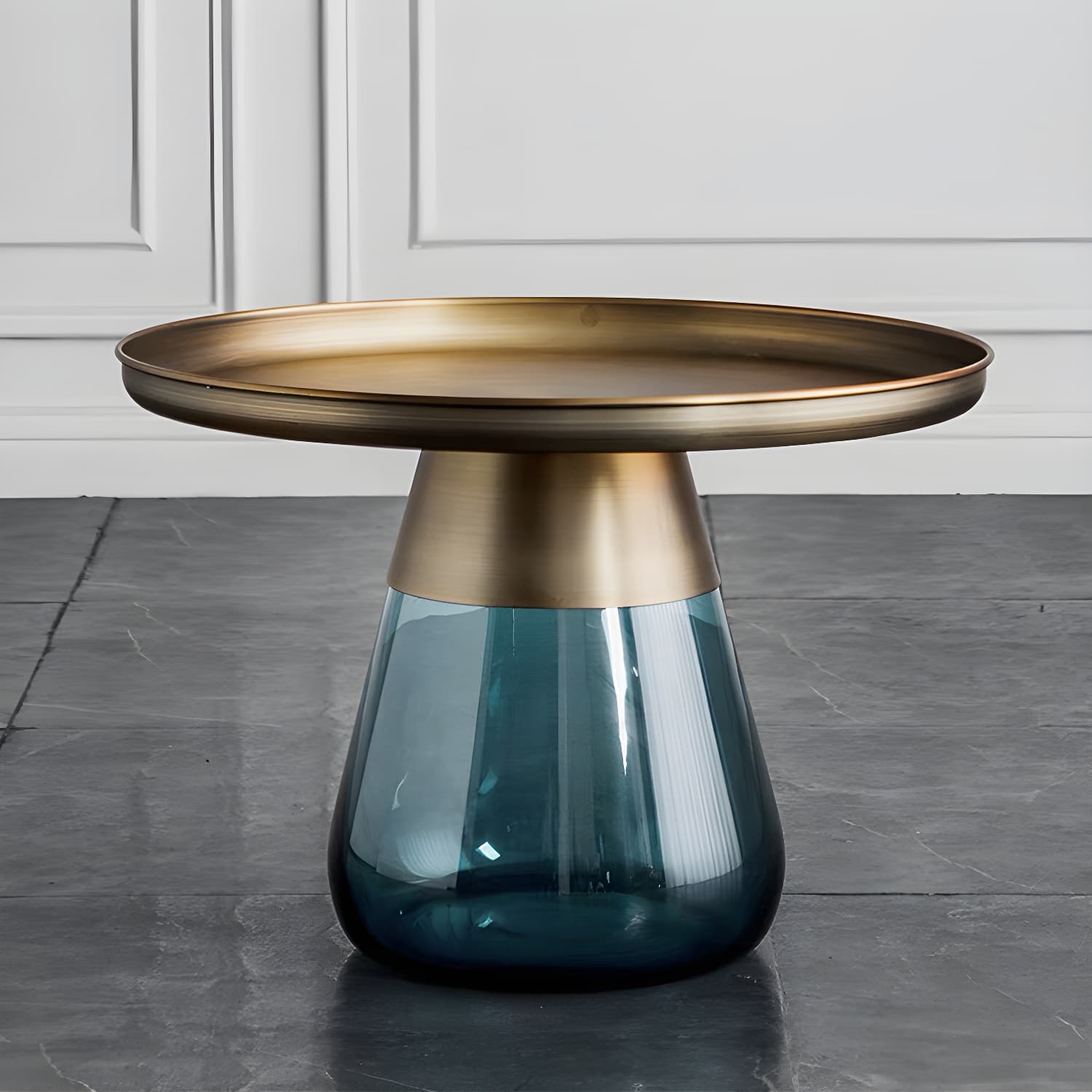 Mid-Century Modern Pedestal Glass Round Storage Single Coffee Table thumbnail 1