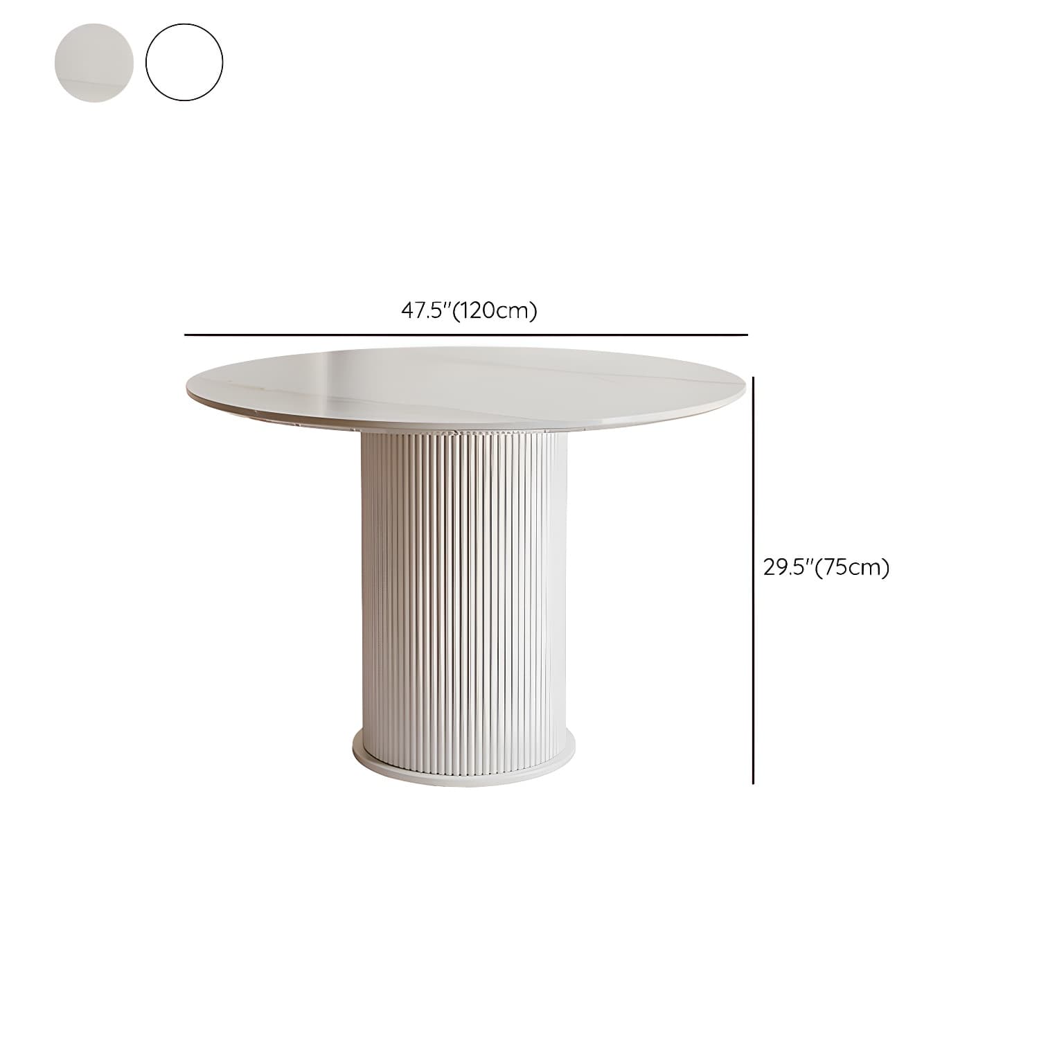 Round White Stone Modern Dining Table with White Steel Pedestal Base Standard Height thumbnail 14