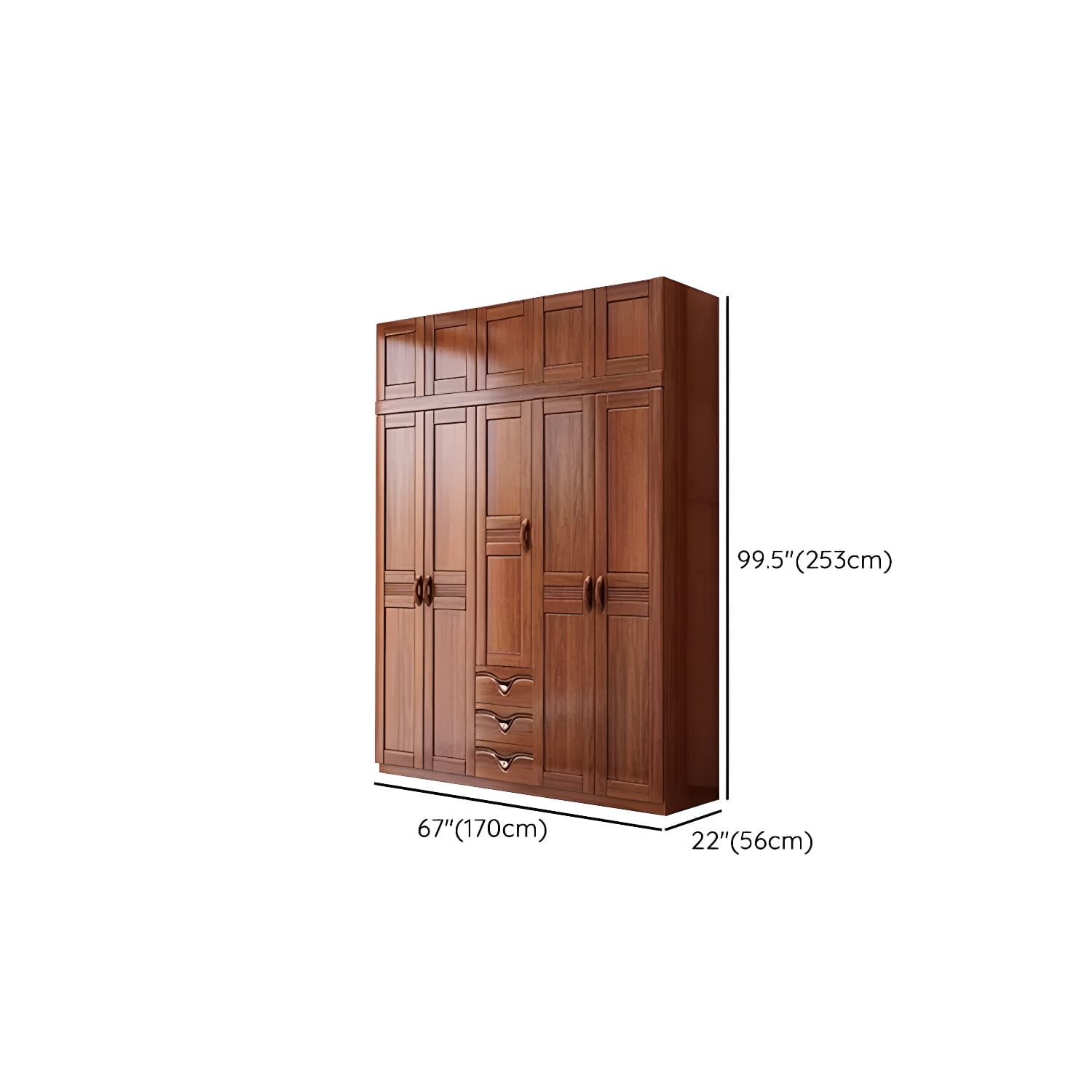Wood Brown Rustic Wardrobe Armoire with Drawers & Shelves, Walnut Finish thumbnail 30