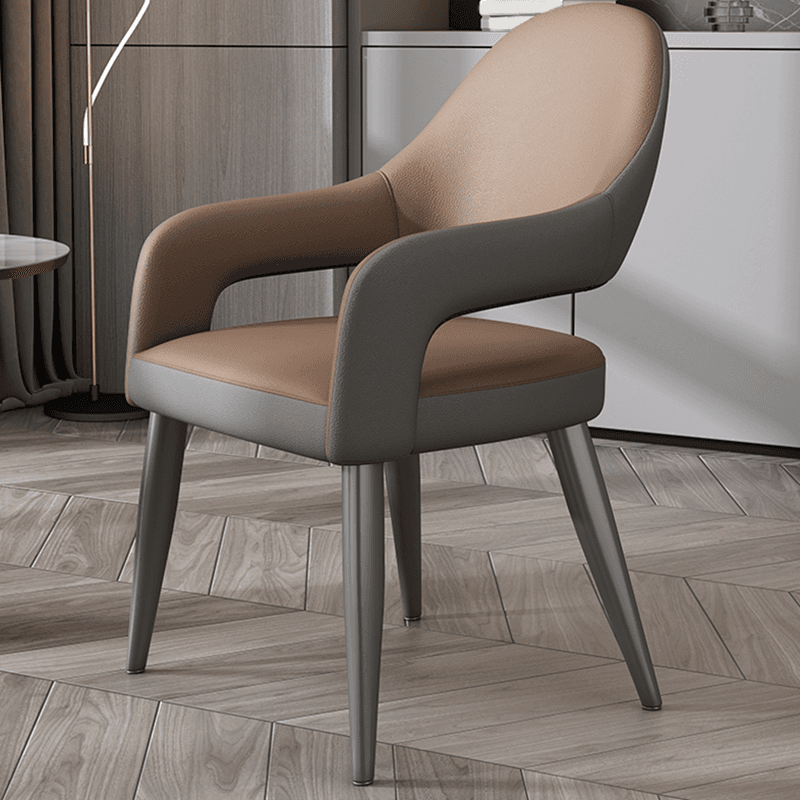 Faux Leather Arm Chair with Standard Back and Metal Legs in Gray for Kitchen & Dining thumbnail 4