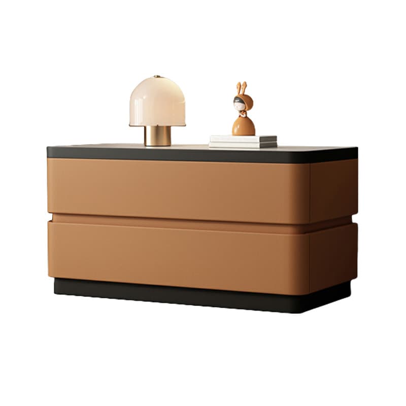 Modern Faux Leather Nightstand with 2 Drawers and Stone Countertop for Bedroom thumbnail 14