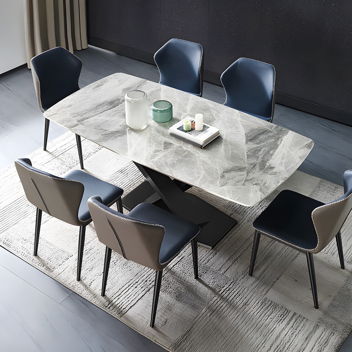 Modern Sintered Stone Top Dining Set Rectangular 1/4/5/7 Pieces Dining Area Table Set thumbnail 4