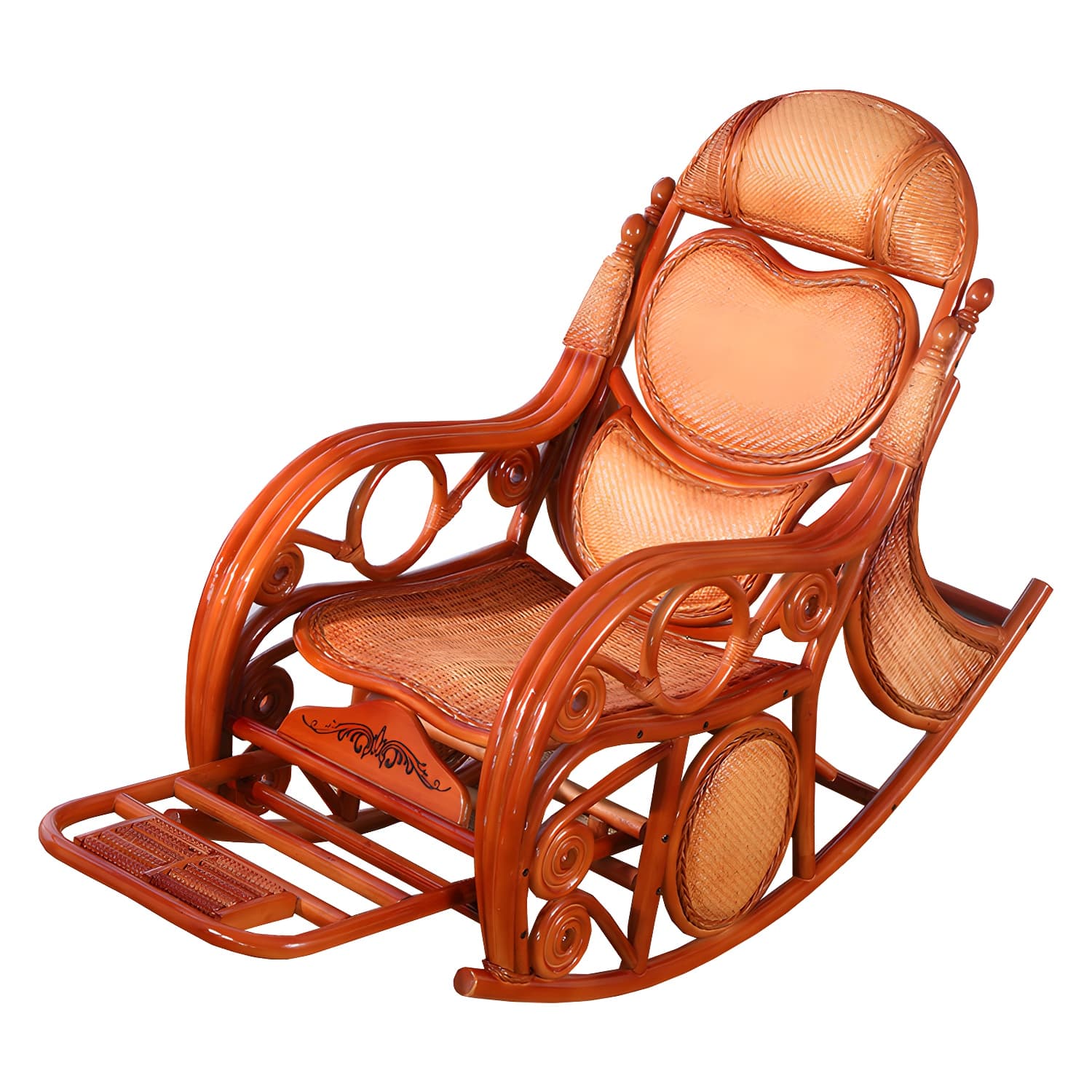 Traditional Rocking Chair Rattan Solid Color Spindle Backrest Indoor Rocking Chair thumbnail 14