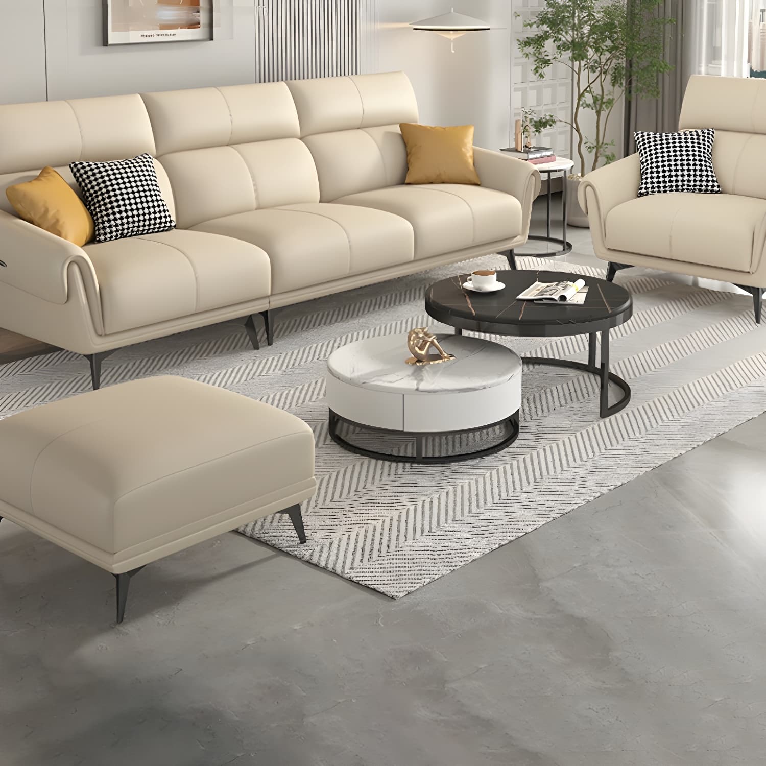 Faux Leather Flared Arm Sofa in Beige of 37.4" H with Cushions thumbnail 11
