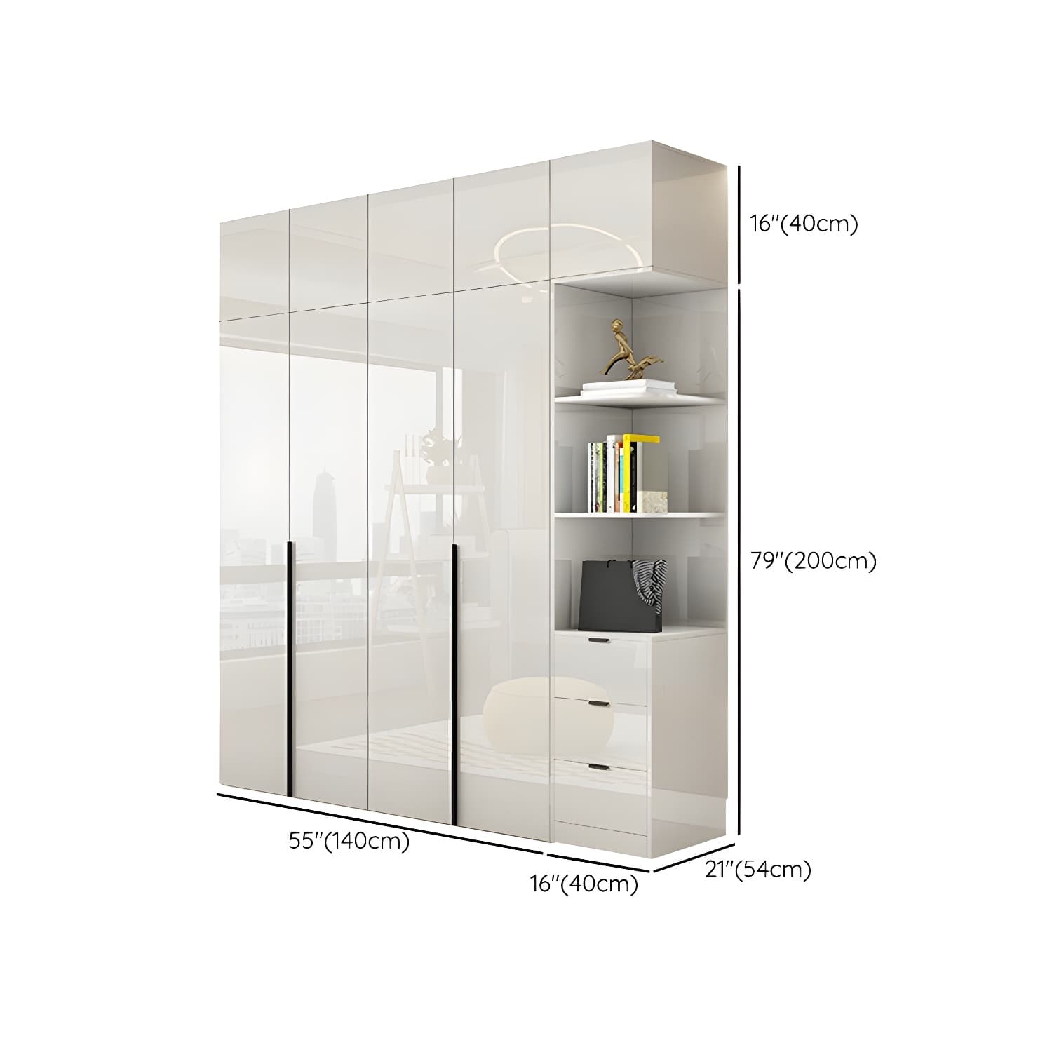 Modern White Wood Wardrobe Armoire - Drawers and Shelves Included - image 31