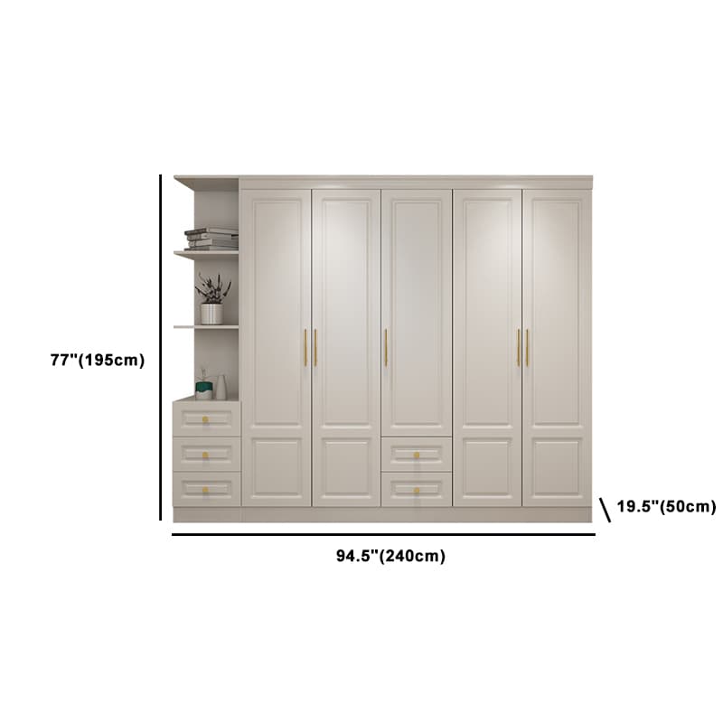 Art Deco Chalk Manufactured Wood Free Standing Interior Shelves Wardrobe with Soft Close Drawer and Hanging Rod thumbnail 25