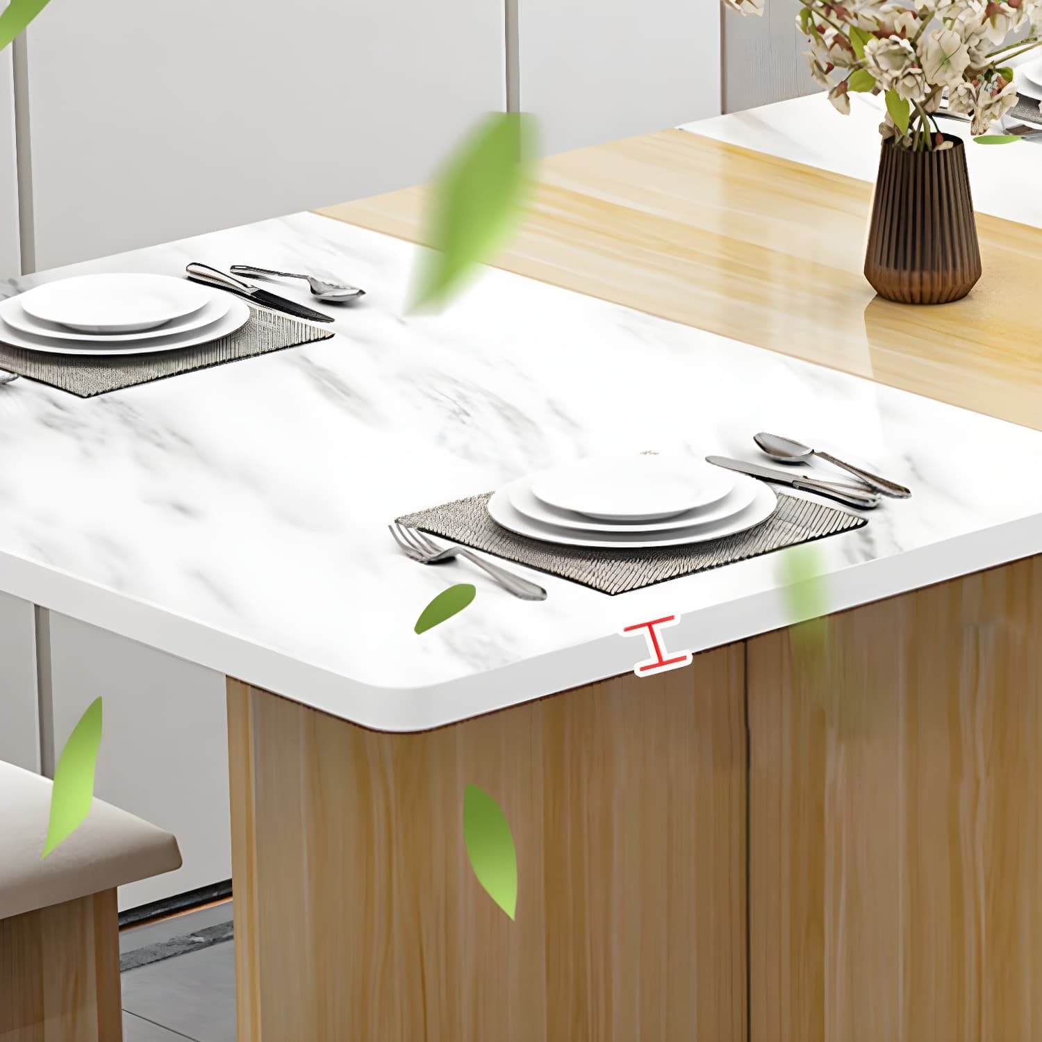 5-Piece Modern Wood Dining Set with Rectangle Table and White Backless Stools thumbnail 16