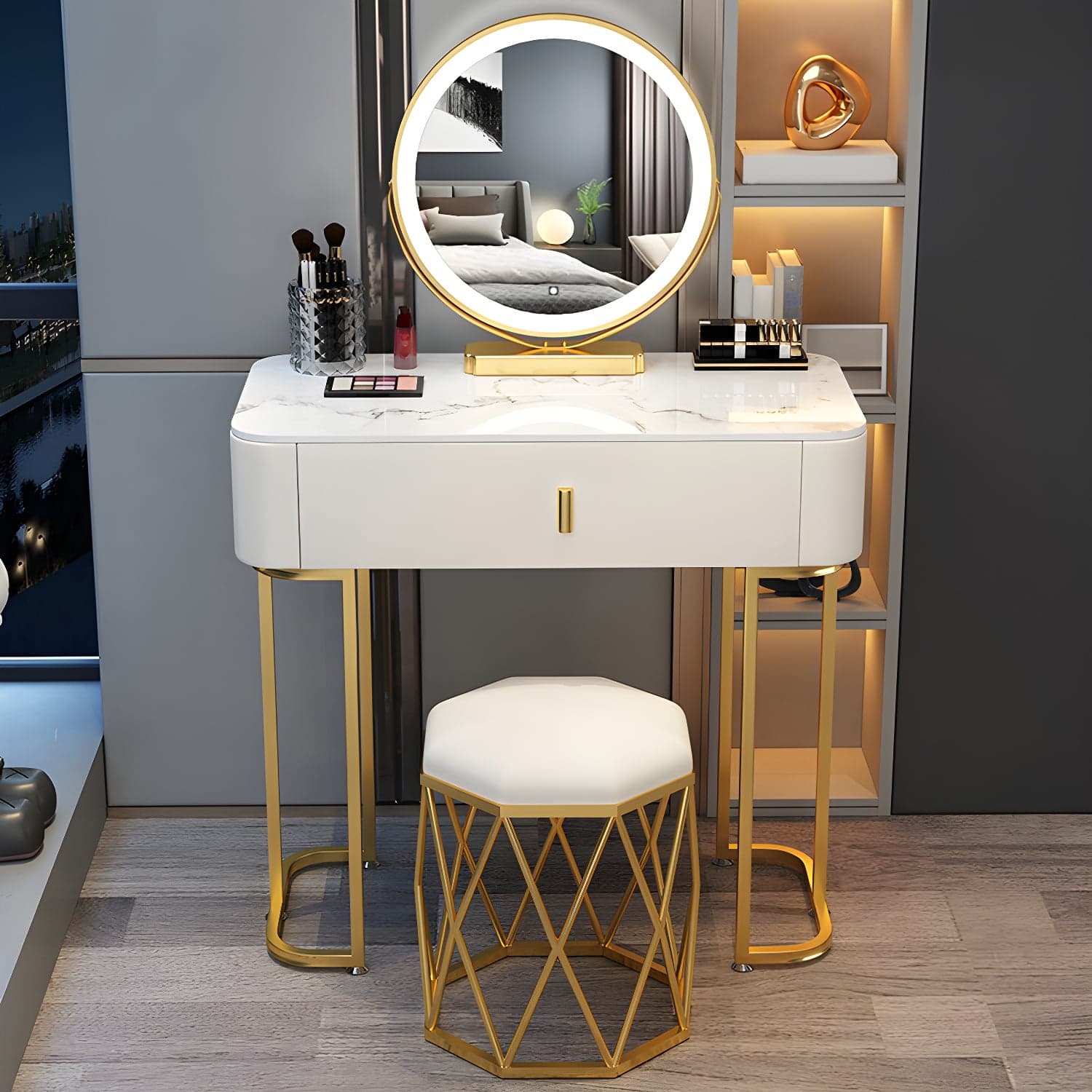 Slate Makeup Counter Adjustable Mirror Vanity Dressing Table with Drawer thumbnail 3