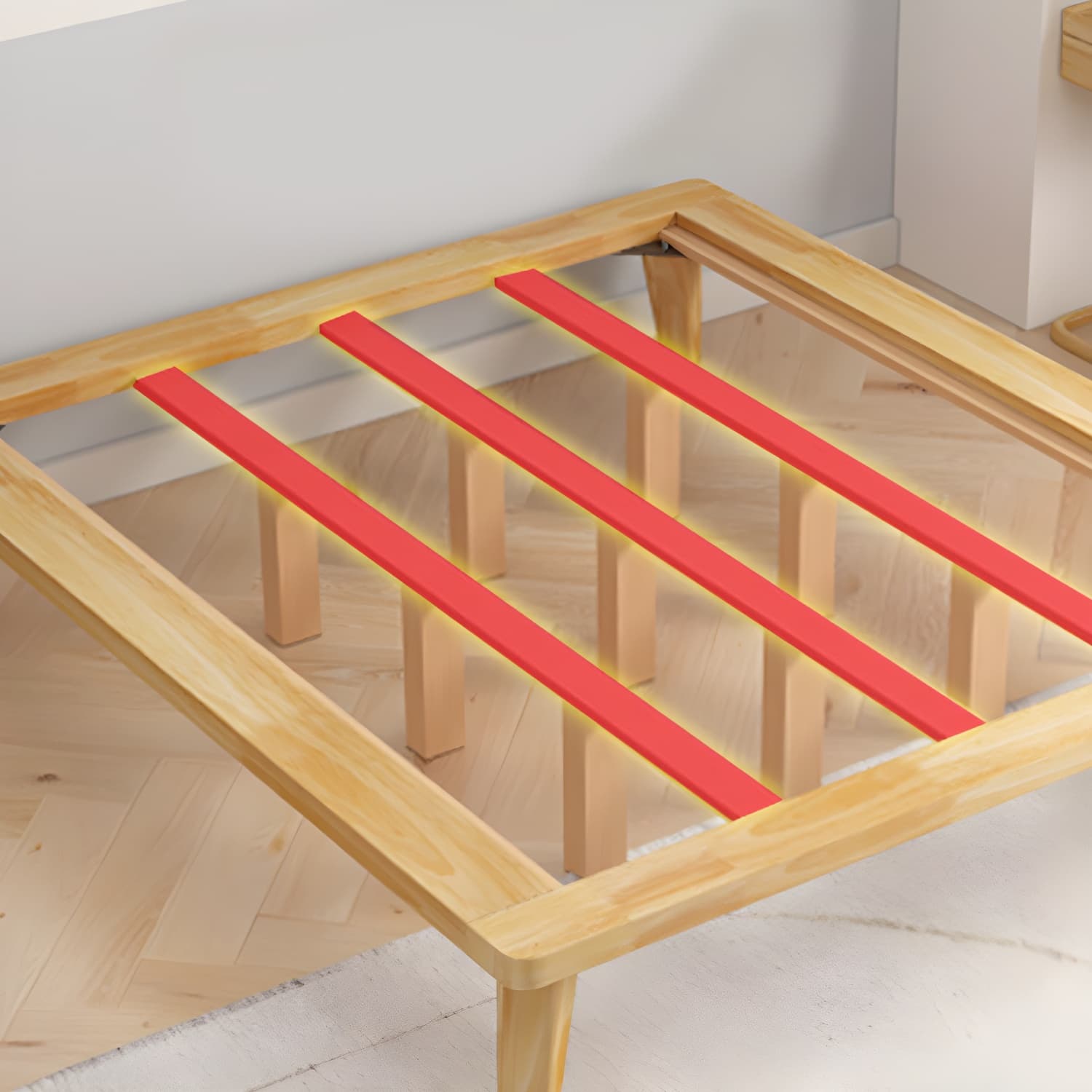Scandinavian Solid Wood Platform Bed 13.39" High Natural Bed Frame Set thumbnail 7