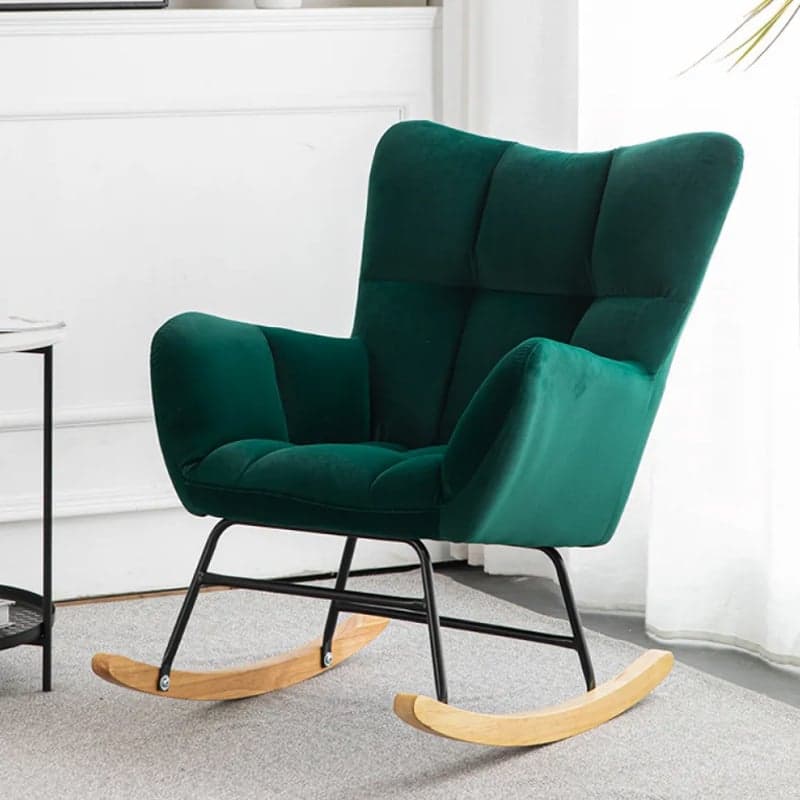 Midnight Black/Olive Green/Lemon Color Ergonomic Stationary Rocking Chair Couch with Rear & Round Arm thumbnail 5