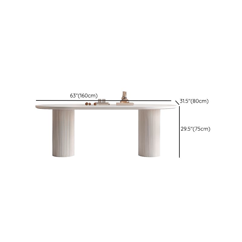 Modern Simple Style Stone Dining Table Set with Twin Support Base and Fixed Table in Chalk thumbnail 18