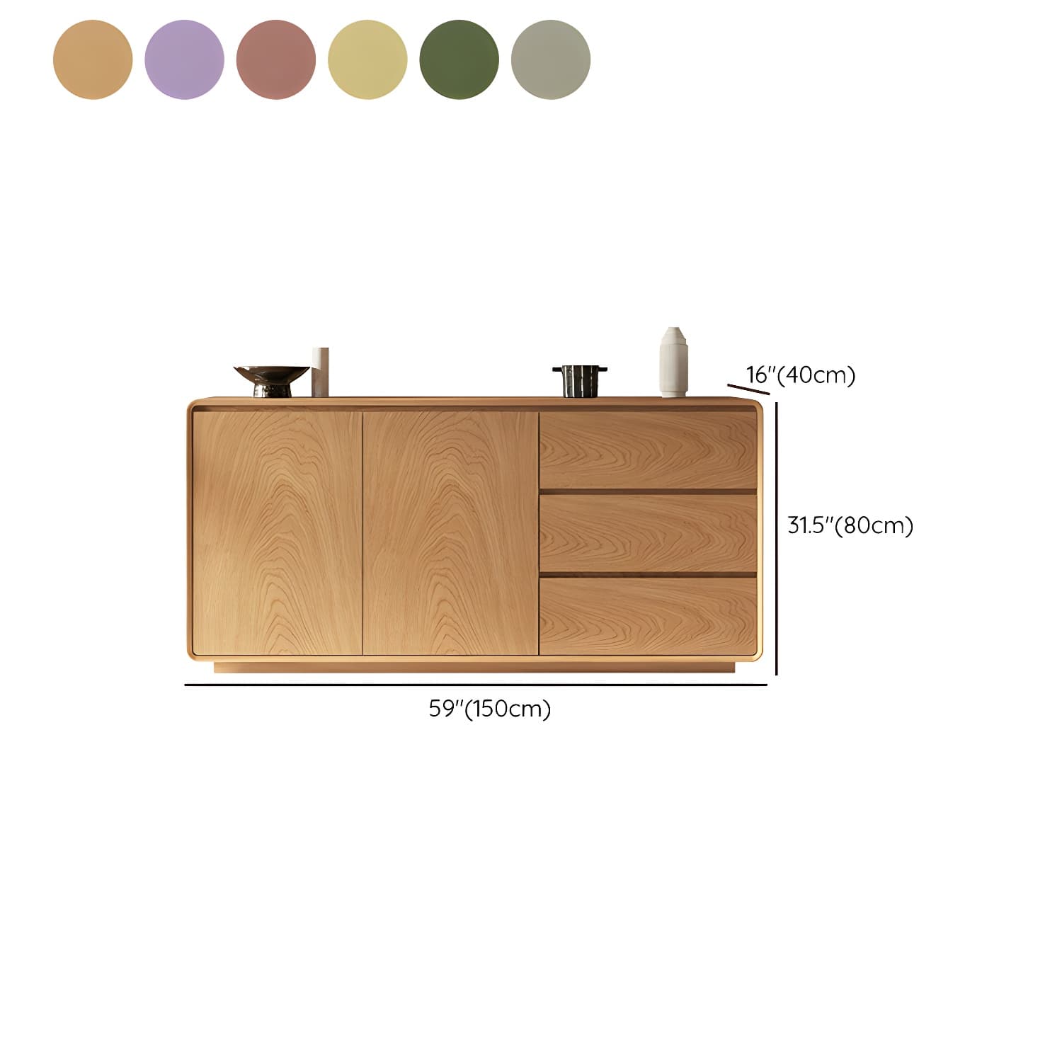 Scandinavian Wood Sideboard with 3 Drawers and 2 Doors, Overall Width 40cm, Overall Height 80cm thumbnail 17