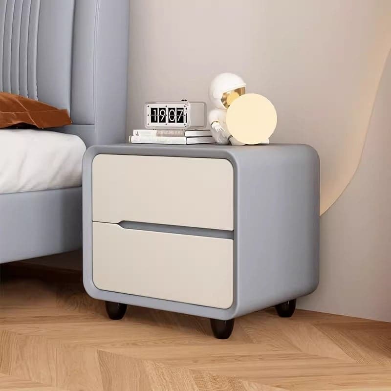 Organic Modern 2 Tiers Nightstand With Drawer Organization Featuring Pleather Countertop thumbnail 5