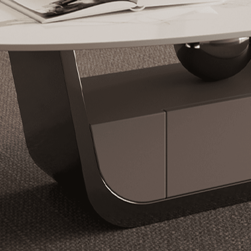 Glamorous Oblong Stone Coffee Table with Abstract Base, Scratch-proof and Drawer for Small Spaces thumbnail 10