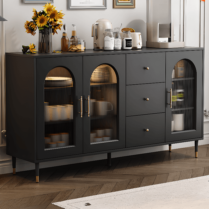 Standalone Accent Cabinet in Black with Glass Door, Alterable Shelf and Illuminating, Soft Close Drawer and 1 Cabinet/2 Cabinets in a Casual Style thumbnail 1