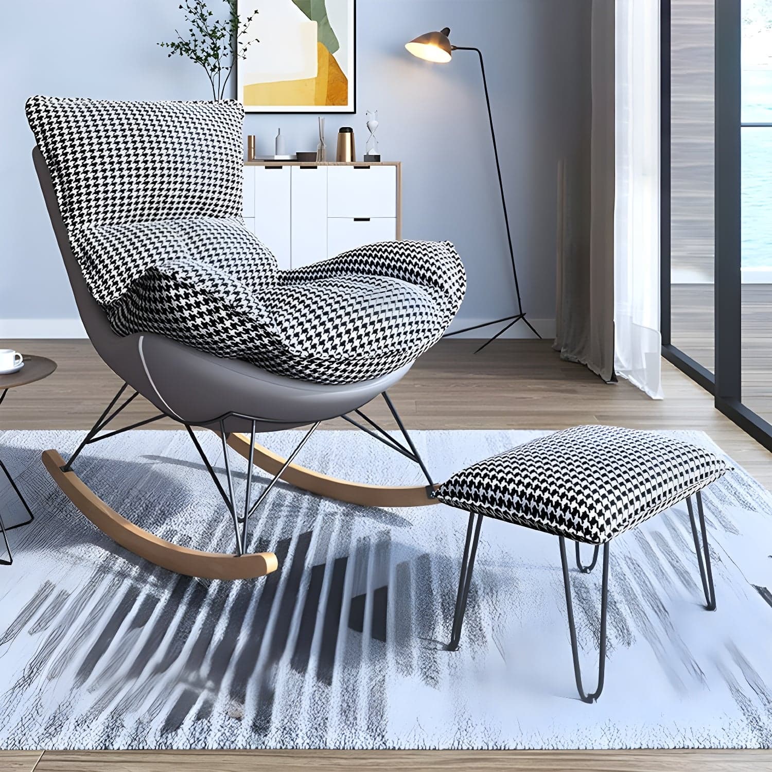 Contemporary Rocking Accent Chair Antique Finish Rocking Chair with Ottoman thumbnail 8