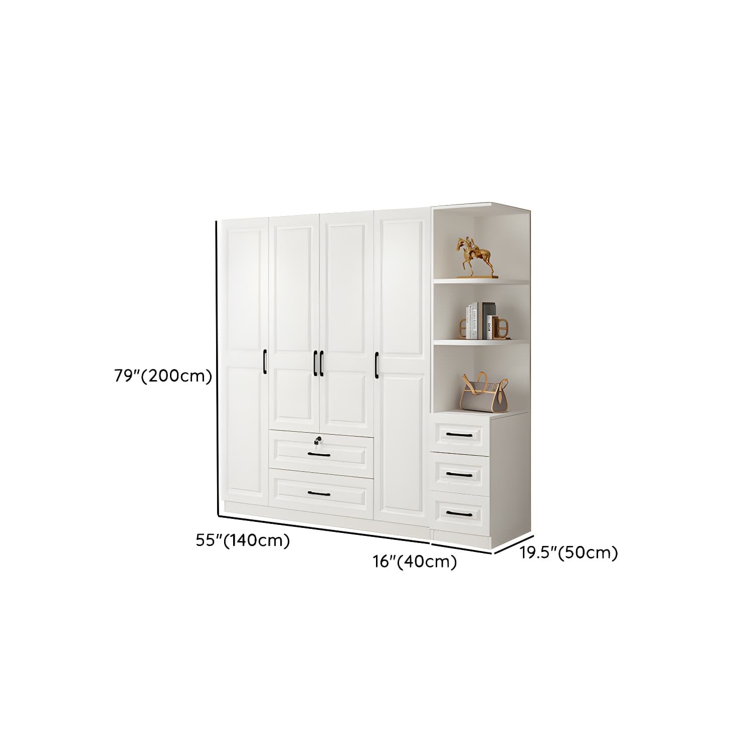 White Wood Wardrobe Armoire with Drawers, Shelves, and Clothing Rod thumbnail 25
