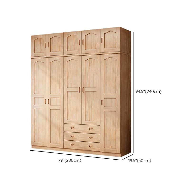 Natural Finish Minimalist Pine Wood Cabinet Armoire with 3-Drawer, Interior Shelves, and Clothing Rod thumbnail 19