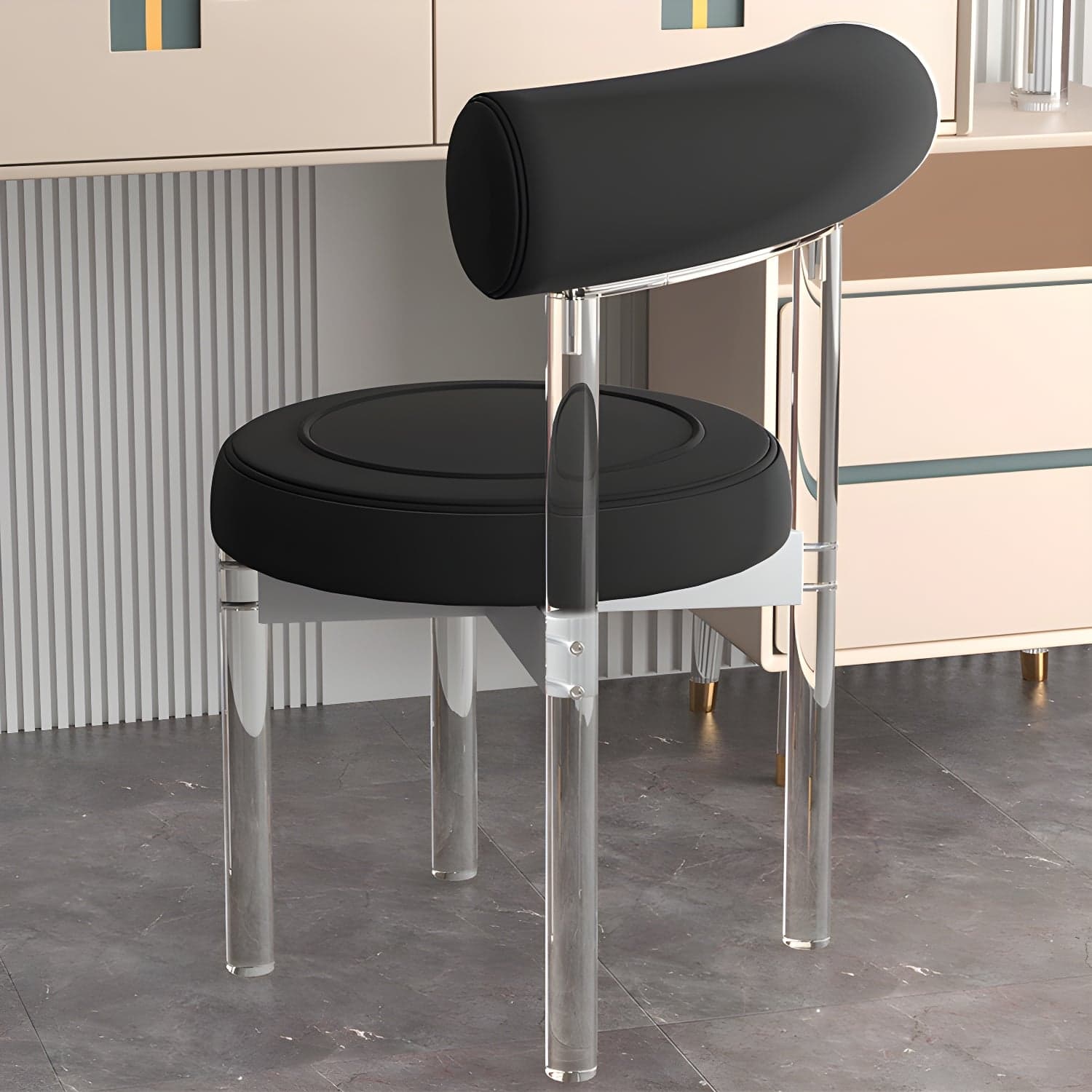 Clear Leg Modern Side Chair with Low Back and Upholstered Polyurethane Seat thumbnail 2
